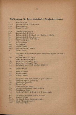Abkürzungen für das nachstehende Straßenverzeichnis
