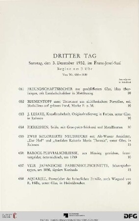 Dritter Tag. Samstag, den 3. Dezember 1932, im Franz-Josef-Saal, Beginn um 3 Uhr (Nr. 651-1000)