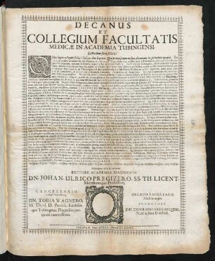 Decanus Et Collegium Facultatis Medicae In Academia Tubingensi. Lectoribus fata felicia!