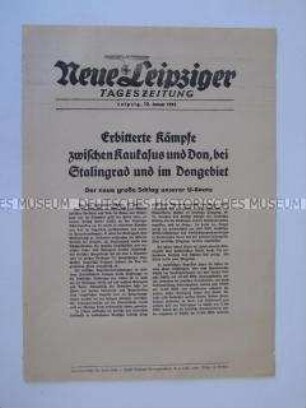 Extrablatt der "Neuen Leipziger Tageszeitung" u.a. über den Kampf um Stalingrad