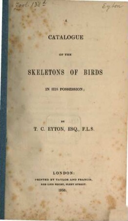 A catalogue of the skeletons of birds in his possession