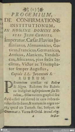 Prooemium, De Confirmatione Institutionum