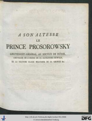 A Son Altesse Le Prince Prosorowsky ...