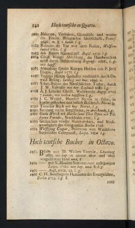 142-160, Hoch teutsche Bucher in Octavo