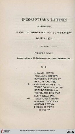Inscriptions latines découvertes dans la province de Constantine depuis 1858