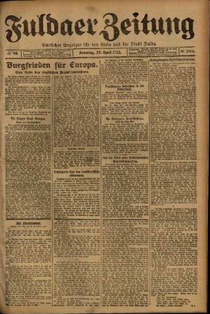 Ausgabe vom Samstag, den 29. April 1922.