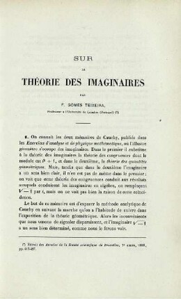 SUR LA THÉORIE DES IMAGINAIRES.