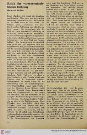 Kritik der vorexpressionistischen Dichtung
