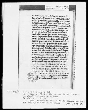Hieronymus in Matthaeum, Pseudo-Hieronymus in Marcum — Initiale O(mnis scriba), Folio 183verso