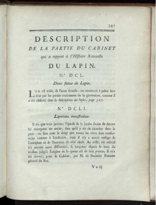 Description De La Partie Du Cabinet qui a rapport à l' Histoire Naturelle Du Lapin.