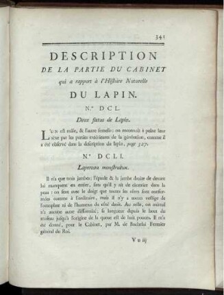 Description De La Partie Du Cabinet qui a rapport à l' Histoire Naturelle Du Lapin.