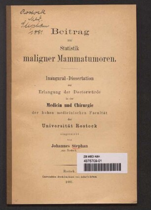 Beitrag zur Statistik maligner Mammatumoren