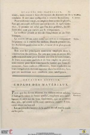 Deuxième Section: Emploi des matériaux