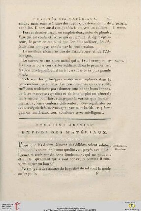 Deuxième Section: Emploi des matériaux