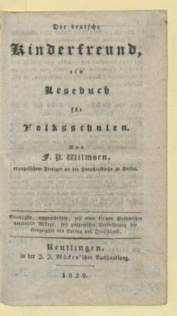 Der deutsche Kinderfreund : ein Lesebuch für Volksschulen