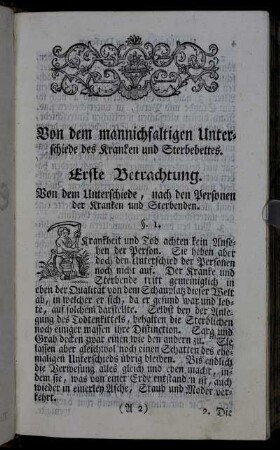 Von dem mannichfaltigen Unterschiede des Kranken- und Sterbebettes.