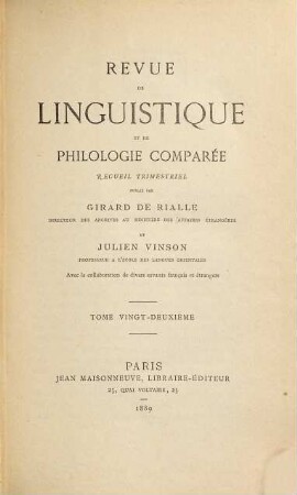 Revue de linguistique et de philologie comparée : recueil trimestriel, 22. 1889