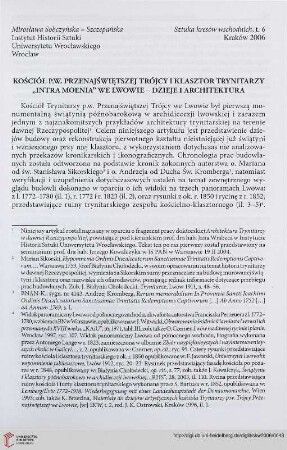 6: Kościół p.w. Przenajświętszej Trójcy i klasztor Trynitarzy "intra moenia" we Lwowie : dzieje i architektura
