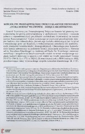 6: Kościół p.w. Przenajświętszej Trójcy i klasztor Trynitarzy "intra moenia" we Lwowie : dzieje i architektura