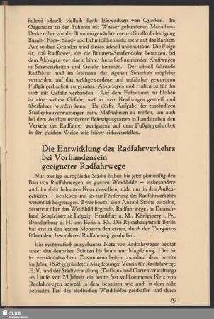 Die Entwicklung des Radfahrverkehrs bei Vorhandensein geeigneter Radfahrwege