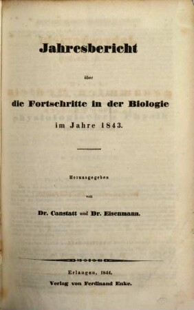Jahresbericht über die Fortschritte der gesammten Medicin in allen Ländern. 1843,1/2 (1844)