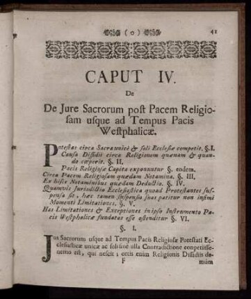 Caput IV.De Jure Sacrorum post Pacem Religiosam usque ad Tempus Pacis Westphalicæ.