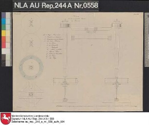 Schnitte von technischen Details der neuen Mühle bei PEWSUM Kolorierte Zeichnung von Westphal Papier Format 49,0x37,3 M 1:22