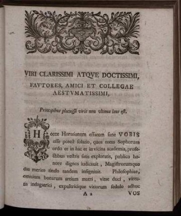 Viri Clarissimi Atqve Doctissimi, Favtores, Amici Et Collegæ Aestvmatissimi.