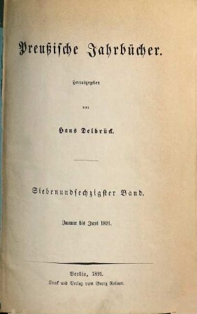 Preußische Jahrbücher. 67. 1891