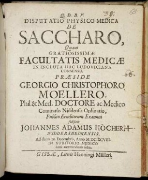 Disputatio Physico-Medica De Saccharo