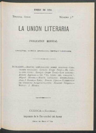 Número 7, Enero de 1904
