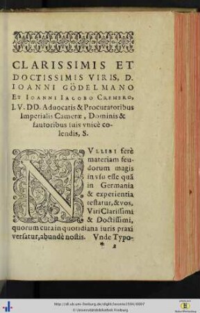 Clarissimis Et Doctissimis Viris, D. Ioanni Gödelmano Et Ioanni Iacobo Cremero …