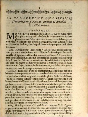 La Conference Dv Cardinal Mazarin Avec Le Gazetier