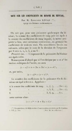 Note sur les coefficients du binome de Newton.