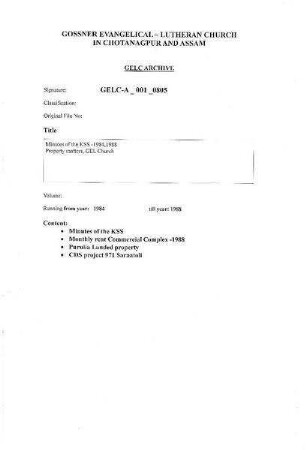 MINUTES OF KSS -1984, 1988 - PROPERTY MATTERS, GEL CHURCH
