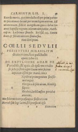 Coelii Sedulii Presbyteri Mirabilium divinorum, sive paschalis operis, Liber II.