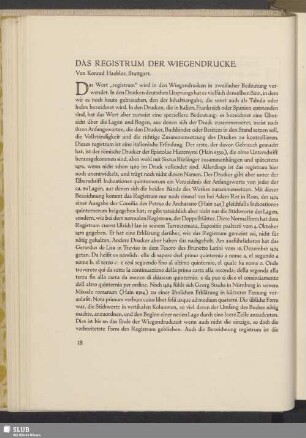 Das Registrum Der Wiegendrucke