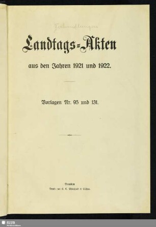 1.1920/22,4: Landtags-Akten / Vorlagen