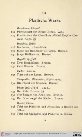 III. Plastische Werke (Nr. 226-273)
