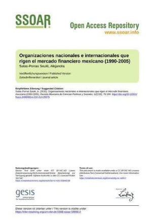 Organizaciones nacionales e internacionales que rigen el mercado financiero mexicano (1990-2005)