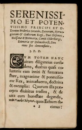 Serenissimo ... Principi ... Friderico Secundo, Danorum, Norvegiorum & Gothorum Regi ...