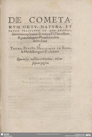 Die Cometarum Ortu, Natura et Causis Tractatus