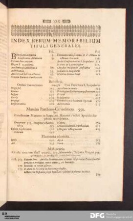 Index Rerum Memorabilium Tituli Generales