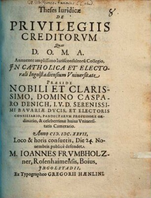 Theses Iuridicae De Privilegiis Creditorum