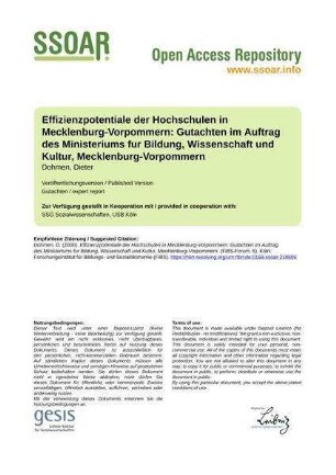 Effizienzpotentiale der Hochschulen in Mecklenburg-Vorpommern: Gutachten im Auftrag des Ministeriums fur Bildung, Wissenschaft und Kultur, Mecklenburg-Vorpommern