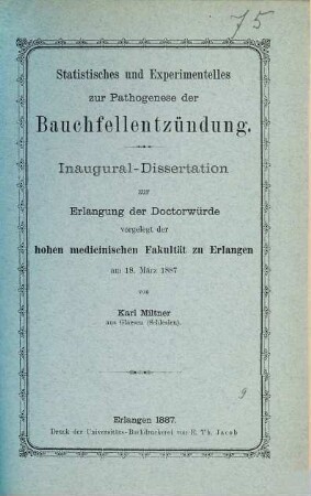 Statistisches und Experimentelles zur Pathogenese der Bauchfellentzündung