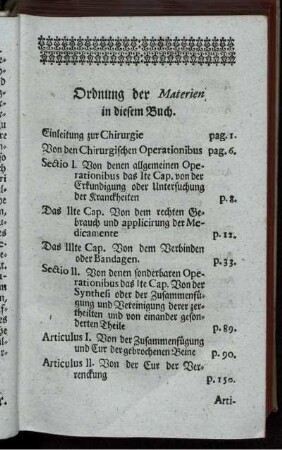 Ordnung der Materien in diesem Buch.