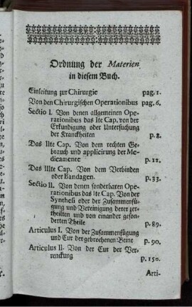 Ordnung der Materien in diesem Buch.
