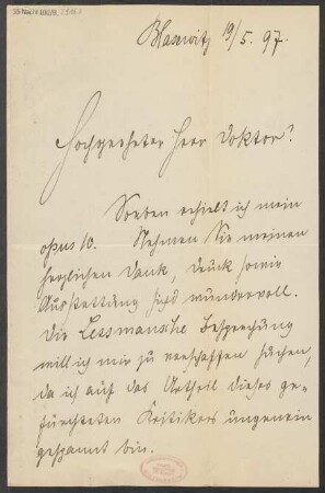 Brief an B. Schott's Söhne : 19.05.1897