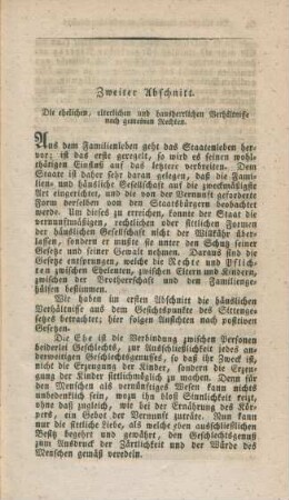 Zweiter Abschnitt. Die ehelichen, elterlichen und hausherrlichen Verhältnisse nach gemeinen Rechten.